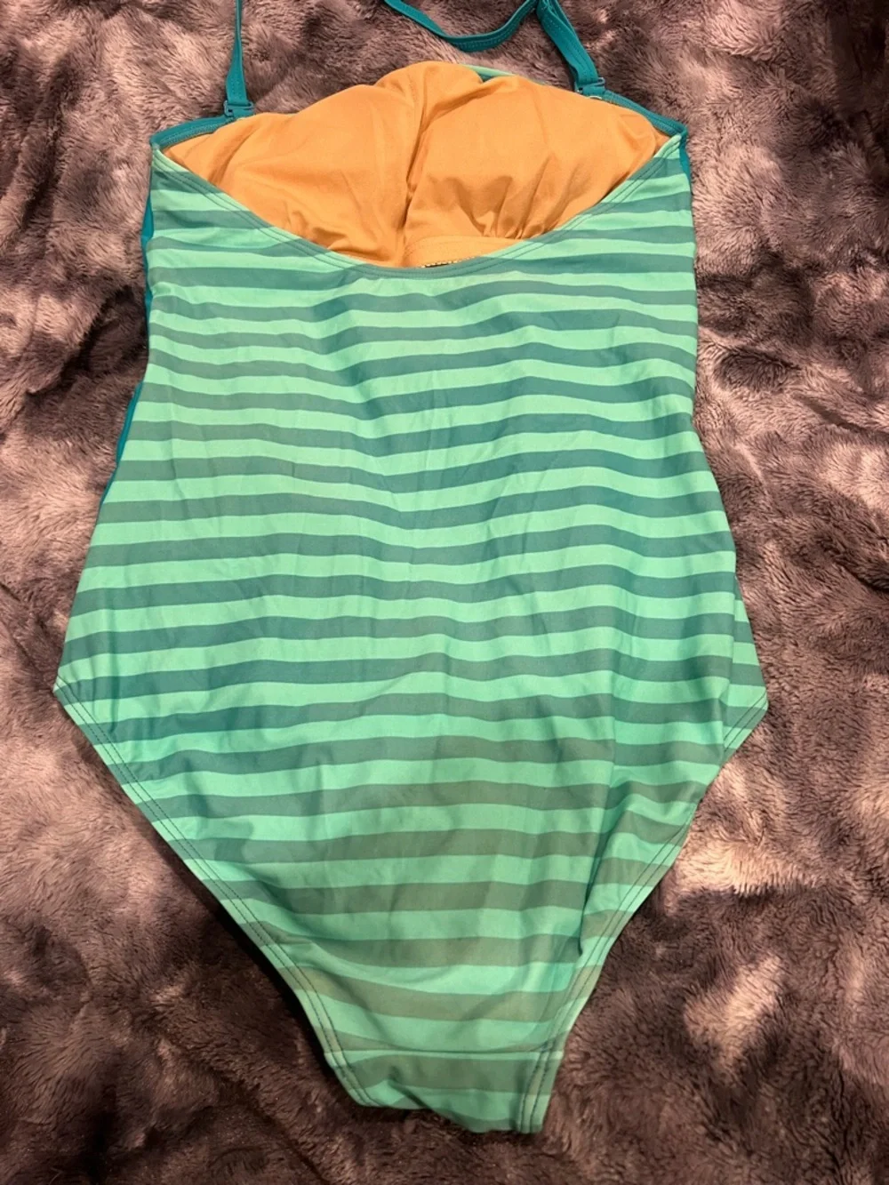 L/10 One-Piece Swimsuit lot - Yellow with White Trim & green stripes